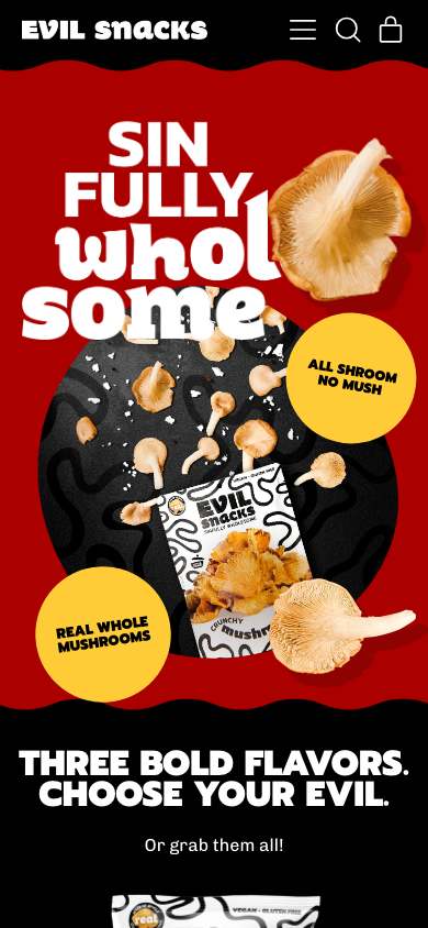 Evil Snacks homepage on a phone