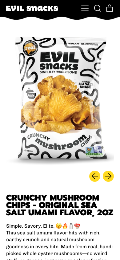 Evil Snacks product page on a phone