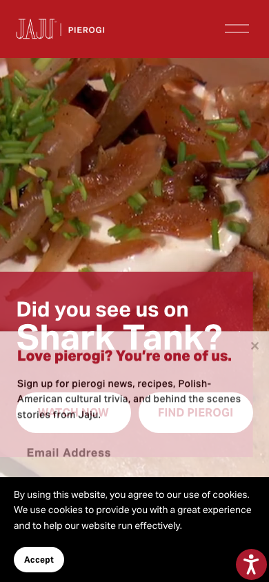 Jaju Pierogi homepage on a phone