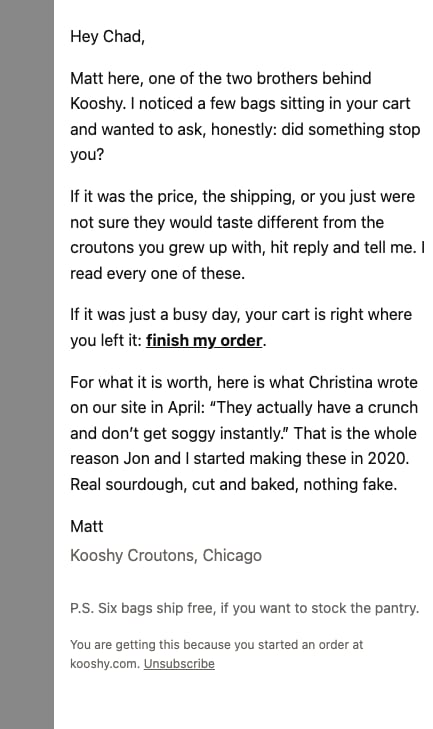 Email 2, plain text from Matt, on a phone