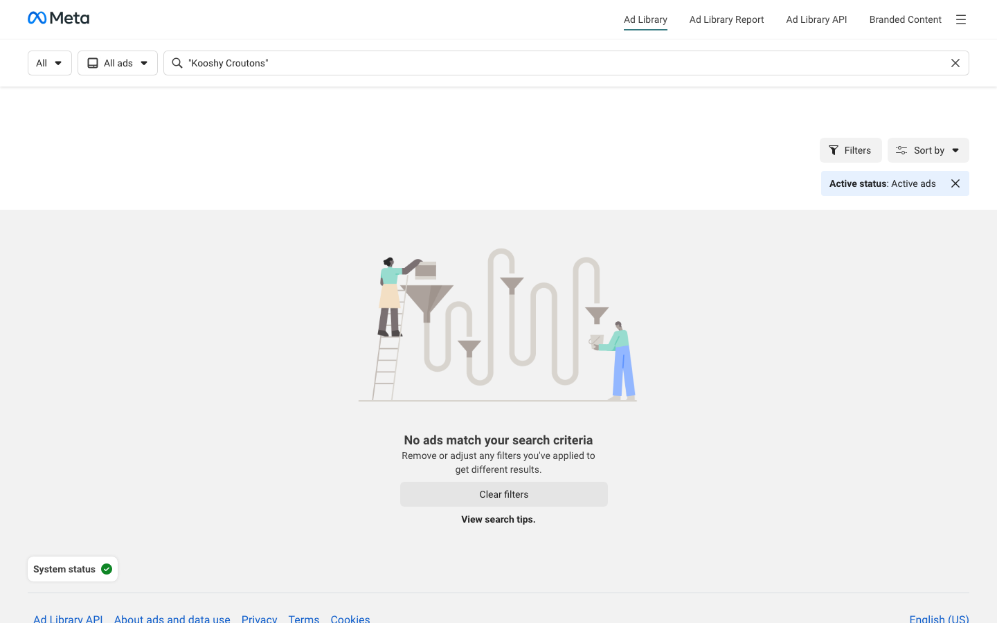 Meta Ad Library: no ads match Kooshy Croutons
