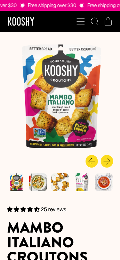 Kooshy product page on a phone