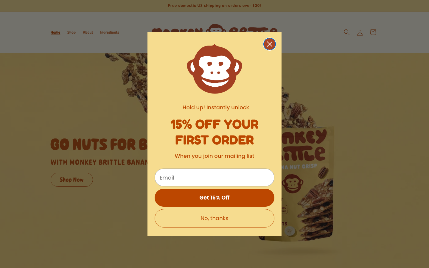 Monkey Brittle homepage at 1440px