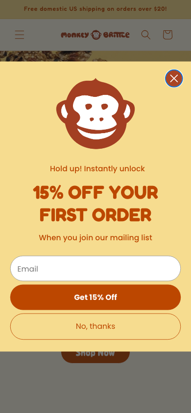 Monkey Brittle homepage on a phone